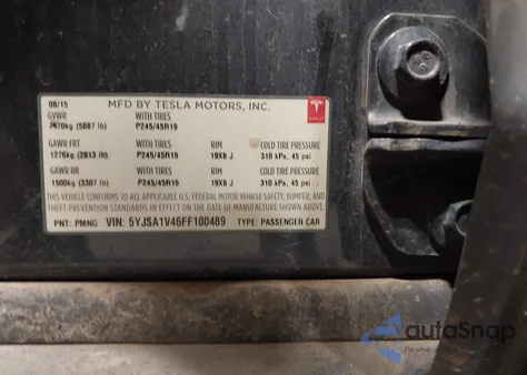 2015 Tesla Model S 70D/85D/P85D из США, поврежденный, VIN 5YJSA1E25FF115077